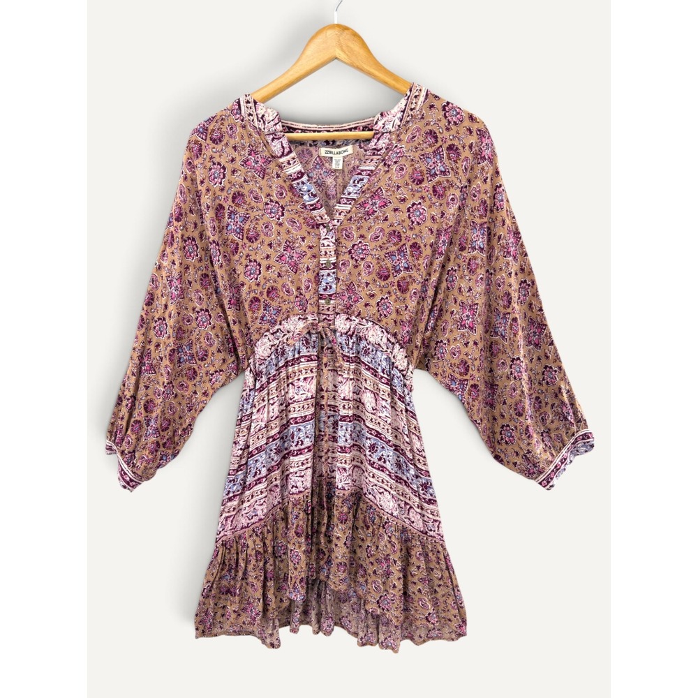 Billabong M Boho Floral Paisley Print Mini Dress Tunic Peasant Cottagecore